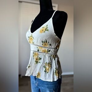 Floral Print Women's Blouse - White and Yellow